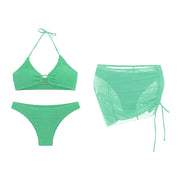 Bikini Women'S Sexy Solid 3 Piece Bathing Suit Seductive Hollow Buckle Biquini With Adjustable Drawstring For Womens купальники