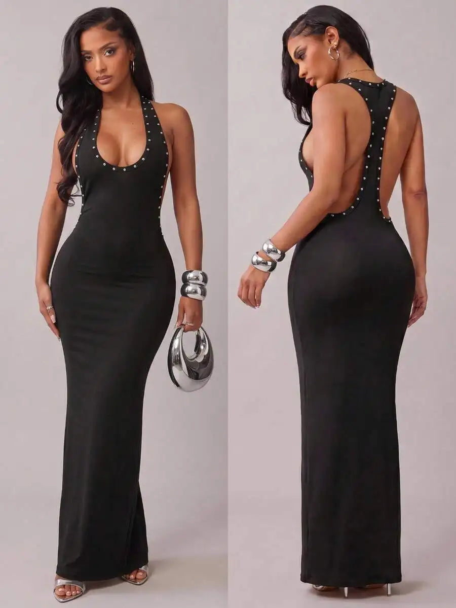 Metal Ring Cutout Backless Maxi Dress, Black – view 4 of 6