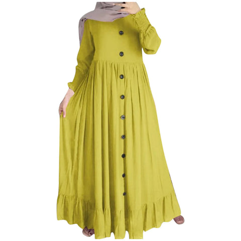 Muslim Hijab Dubai Abaya Long Dress Women Single Breasted Solid Color Islamic Dress Abaya African Dress Dubai Turkey Kaftan