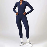 Women's Seamless Yoga Jumpsuit Long Sleeve Bodycon Playsuit Streetwear Tight Skinny Overalls Zip Up Fitness Jumpsuits For Women
