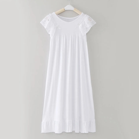 Kids Girls Lace Dress Children Nightdress Solid Color Ruffle Autumn Long Sleeve White Princess Dress Home Robe Sleepwear Vestido