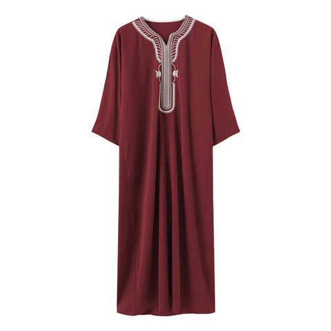 2025 Islamic Loose Abaya Men's Muslim Abaya Short Sleeve Embroidered Moroccan Arabic Style Traditional Green Abaya For Men