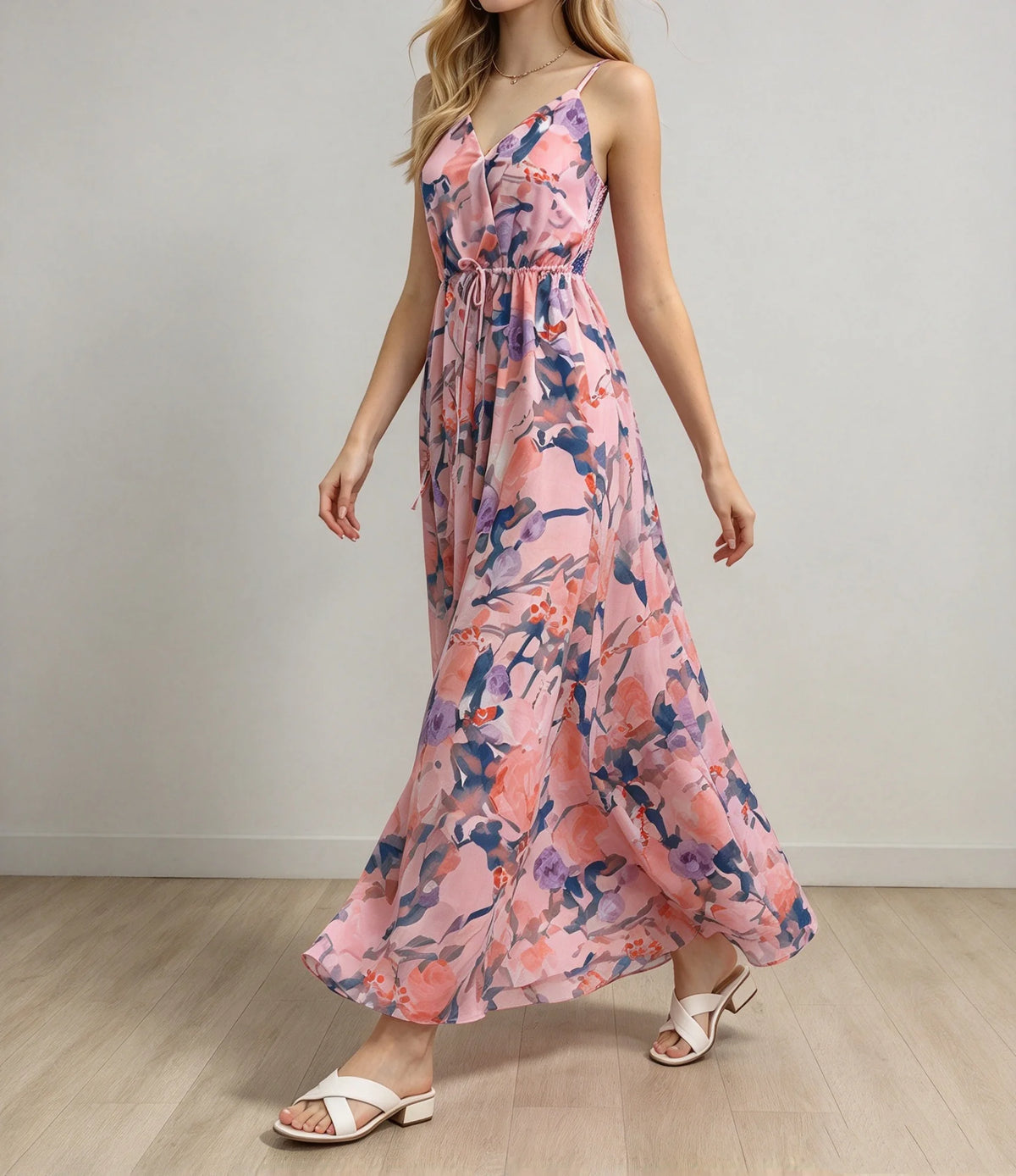 Floral V-Neck Tie Waist Slip Maxi Dress – view 4 of 6