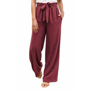 Summer Cargo Pants Women Plus Size High Waisted Tied Belt Palazzo Pants Baggy Flowy Beach Pants With Pockets Women's Pants