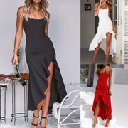 New Sexy Spaghetti Strap Women Dress Summer Female Evening Party Elegant Black Dresses 2023 Lady Irregular Ruffles Vestidos L2