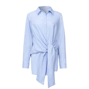 Women's Spring Shirts New Chic Comfortable Casual Temperament Loose Tie Waist Shirt Office Business Commuting Pure Color Blouse