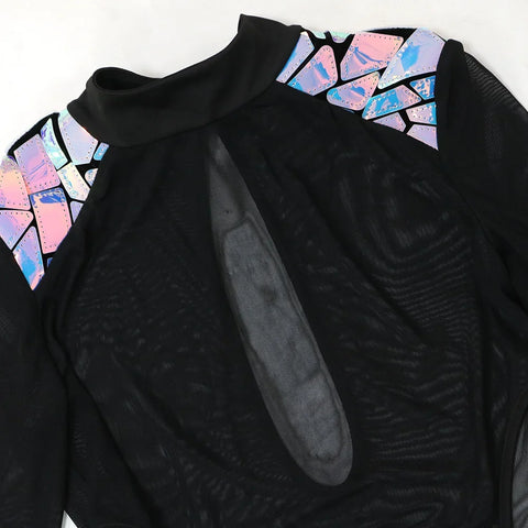 Women Full Sleeve Sequined Tassel Mini Dress Mesh See Through Sexy Evening Night Club Party Dresses Vestidos 2024 Autumn