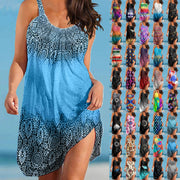Gradient Print Dresses for Women Summer Sleeveless O Neck Boho Beach Dress Vestidos Ladies Oversized Plus Size Dresses Sundress