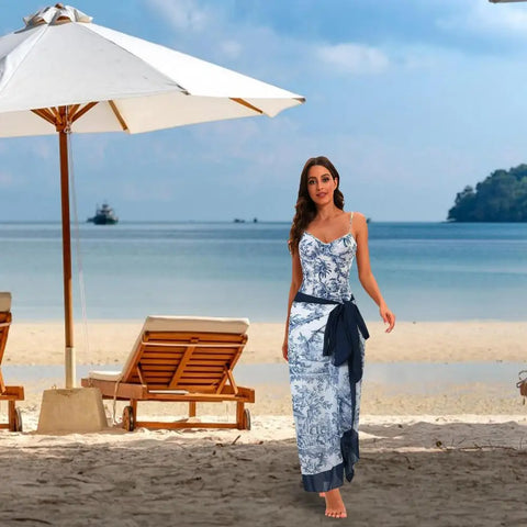 Swimsuit Women One-Piece Bikini Wrap Skirts Bathing Suits Floral Print Swimsuit Slimming Backless Tummy Control Swimwear V Neck