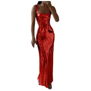 Women Sexy Sequin Bodycon Maxi Dress Fashion Square Neck Back Sleeveless Dresses Female Chic Women'S Plus Size Casual Dress