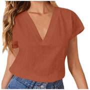 Summer Elegant Blouses For Women 2024 Women'S Summer Solid Color Linen Cotton Loose Half Sleeve Blusas Elegantes Para Mujer 2024