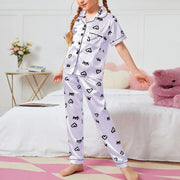 Children's Sleepwear Suits Home Wear Thin Short Sleeve Cardigan Shirts Tops+Pants Children's Pajamas Set Summer Leisure Clothes