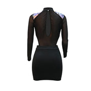 Women Full Sleeve Sequined Tassel Mini Dress Mesh See Through Sexy Evening Night Club Party Dresses Vestidos 2024 Autumn