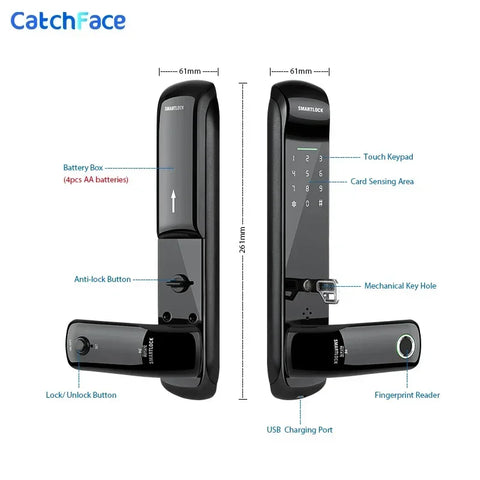 US.EU Electronic Fingerprint Biometric Frosted Panel Digital Smart Door Lock WiFi TUYA or TTLock APP Password IC Card Security