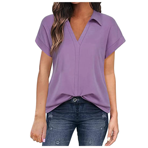 Shirts & Blouses Women'S Short Sleeve With V Neck Tunic Elegant Women'S Blouses Casual Blouse Blusas Elegantes Para Mujer 2024