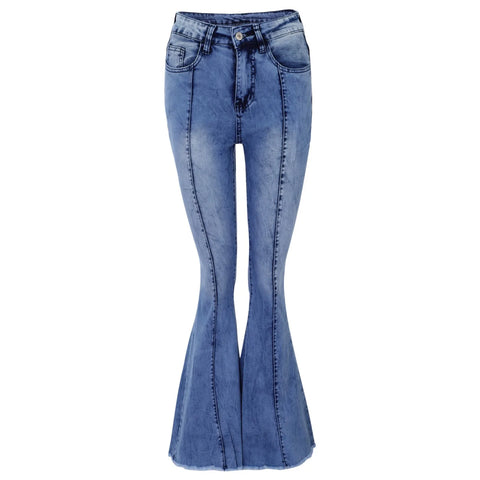 Floor Length Flare Pants Women Bootcut Ripped High Waist Stretchy Wide Leg Jeans Frayed Tight Fashion Casual Denim Trousers