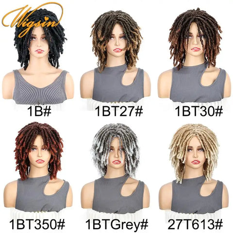 WIGSIN Synthetic 6Inch Dreadlocks Hair Wig Short Curled Twisted Braid Black Brown Heat Resistant Breathable Wig for Black Women