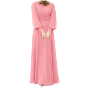 Elegant Abaya Dubai Muslim Women's Maxi Dress Solid Color Puff Sleeve Casual Pleated Temperament Dress Turkey Islamic Clothing