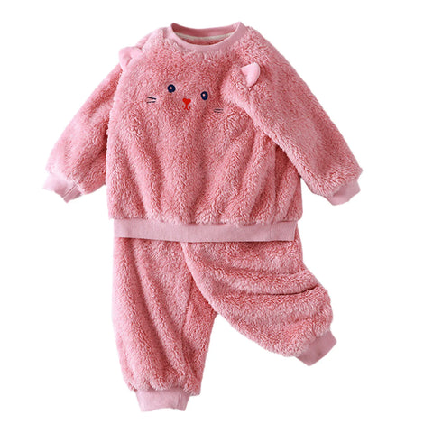 Kids Toddler Sleepwear Boys Girls Fleece Pajamas Set Winter Thickened Warm Sleepwear Set Homewear Tops+Pants Two Pieces Outfits