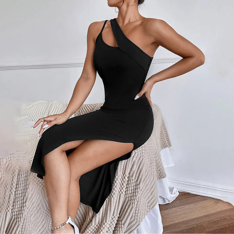 Slouchy Open Shoulder Dresses For Women 2024 Plus Size Solid Slim Temperament Slouchy Dress Sexy Thin High Waist Irregular Dress