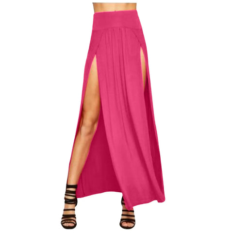 Skirts for Women Womens Double Split Maxi Long Skirt Ladies Plain Basic Two Side Slit 4 22 Short Leather Skirt