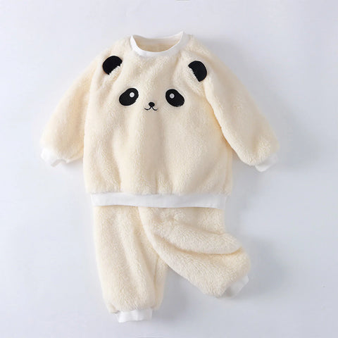 Kids Toddler Sleepwear Boys Girls Fleece Pajamas Set Winter Thickened Warm Sleepwear Set Homewear Tops+Pants Two Pieces Outfits