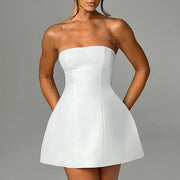 Prom Dress Strapless Off Shoulder Tube Wrapped Chest Sexy Women Mini Dresses High Waist Black White Backless Evening Party Dress