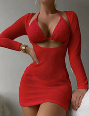 2025 Beach Skirt Swimsuit Women White Three-Piece Bikini Sexy Mesh Long Sleeve Hollow Out Bathing Suit Swimwear Summer Beachwear