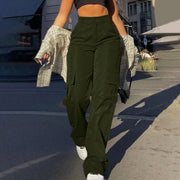 Women's Loose Cargo Pants High Waist Wide Leg Solid Color Full Length Trousers with Pockets Casual All Seasons Long Pants