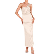 Elegant Women'S Dresses Women'S Satin One Shoulder Wedding Guest Bodycon Dress Cocktail Evening Party Maxi Dresses فستان العيد
