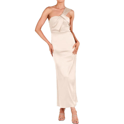Elegant Women'S Dresses Women'S Satin One Shoulder Wedding Guest Bodycon Dress Cocktail Evening Party Maxi Dresses فستان العيد
