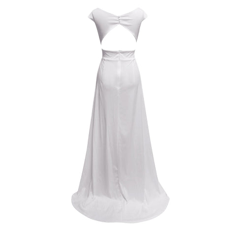 Lady V-Neck Wedding Dress Women Simple Solid White Wedding Evening Dress Elegant Floor Dress Bridal Gowns With Pockets Robes