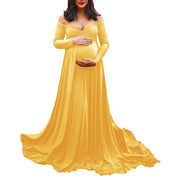 Womens Maternity Dress Sexy Off Shoulders Long Sleeve Photography Pregnants Dresses Solid Color Princess Dress Photo Props