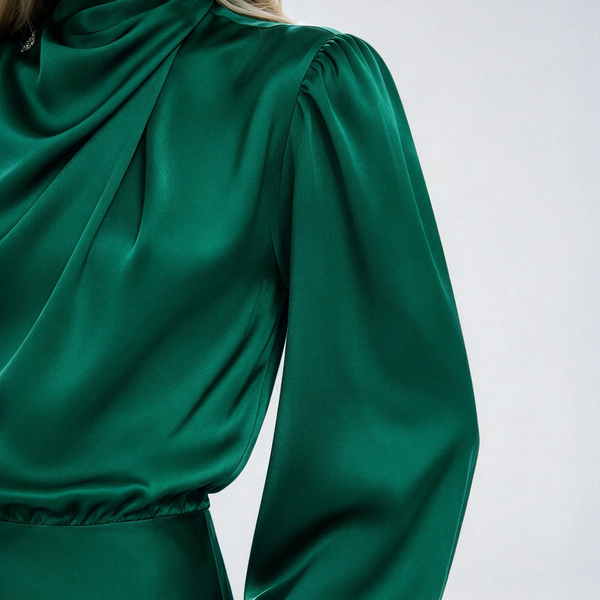 Draped High-Neck Satin Midi Dress – view 3 of 8