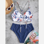 Summer Swimwear Women Bikini Sets Floral Printed Bandage Bathing Suits With Bra Padded Monokini Holiday Conservative Swimsuits