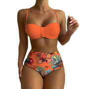 Floral Push Up Bikini Bandeau Swimsuit Women 2025 Swimwear Female High Waisted Bikinis Set Sexy Swim Wear For Woman Bathing Suit
