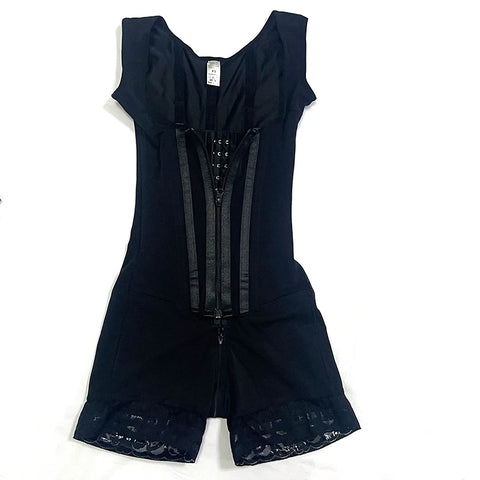 Body Shaper Shapewear Women Bodysuit Colombian Fajas 9-bone High Compression Girdle Double Tummy Control,Open Crotch with Zipper