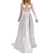 Luxury Dresses Women 2024 Ladies Spring Summer Sexy Deep V Lace Mesh Long Sleeve Dress Wedding Dress Dress Vestidos En Oferta