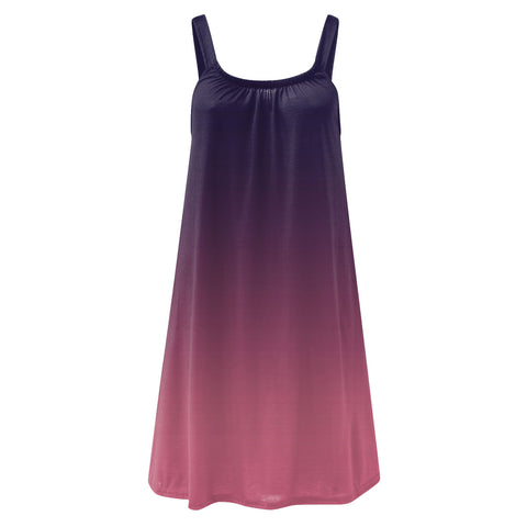 Gradient Print Dresses for Women Summer Sleeveless O Neck Boho Beach Dress Vestidos Ladies Oversized Plus Size Dresses Sundress