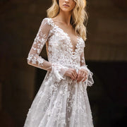 Luxury Dresses Women 2024 Ladies Spring Summer Sexy Deep V Lace Mesh Long Sleeve Dress Wedding Dress Dress Vestidos En Oferta