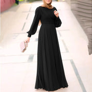Elegant Abaya Dubai Muslim Women's Maxi Dress Solid Color Puff Sleeve Casual Pleated Temperament Dress Turkey Islamic Clothing