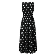 Elastic Waist V Neck Long Dress Sleeveless Print Side Slit Evening Party Dress Ladies Round Dot Printing Casual Sweet dress