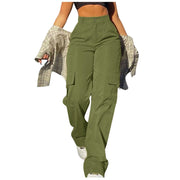 Women's Loose Cargo Pants High Waist Wide Leg Solid Color Full Length Trousers with Pockets Casual All Seasons Long Pants