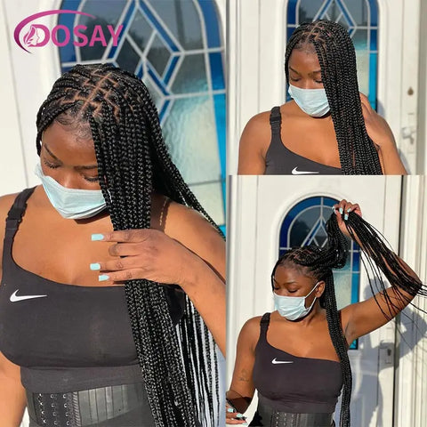36" Full Lace Braided Wigs Synthetic Hair Box Braids Lace Front Wigs Knotless Braided Wigs For Black Women Braiding Wigs African