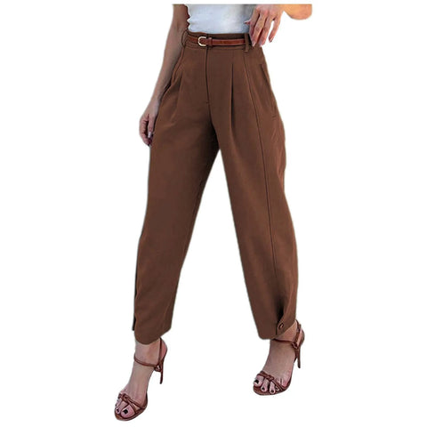 Elegant Women'S Solid Color Pants Loose Fit Cropped Trousers High Waist Casual Suit Pants Fashionable Stright Long Wide Leg Pant