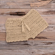 Women's Summer Solid Color Handwoven Crochet Bikini  Shorts Beach Swimming Pants Stretchable Strap Hollow Flat Corner Pants