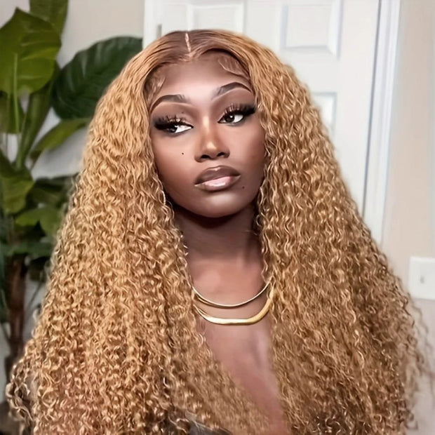 Wiggogo Honey Blonde Lace Front Curly Wigs 100% Human Hair 13X4 Deep Wave 13X6 Hd Lace Frontal Wigs For Women 30 32 Inch Colored