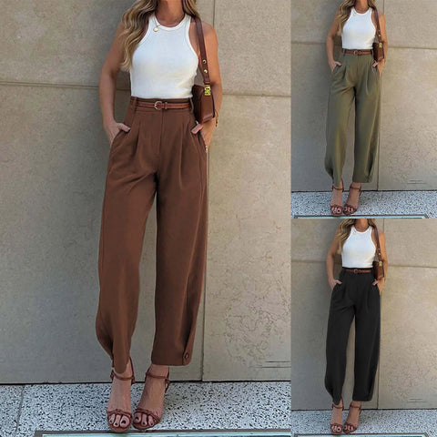 Elegant Women'S Solid Color Pants Loose Fit Cropped Trousers High Waist Casual Suit Pants Fashionable Stright Long Wide Leg Pant
