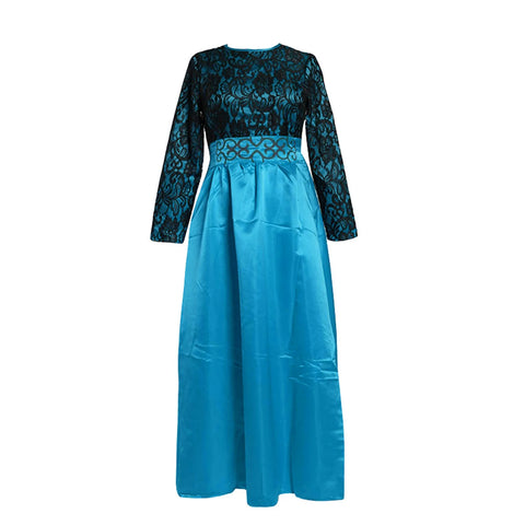Ethnic Style Muslim Maxi Robe Women Lace Spliced Long Sleeved Elegant Temperamental High Waist Saudi Arabia Muslim Maxi Dress