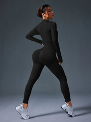 Half Zip Jumpsuit Women Gym Bodysuit Long Sleeve Activewear Set Running Workout Romper Fitness Overalls Sportswear Yoga Clothes
